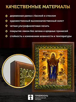 Икона Божией Матери Нерушимая Стена, деревянная рамка с басмой и стеклом 18х21х2,5 см 191