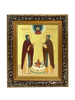 Икона "Кирилл и Мария Радонежские", свв. прпп., родители прп. Сергия Радонежского, с золочением пота