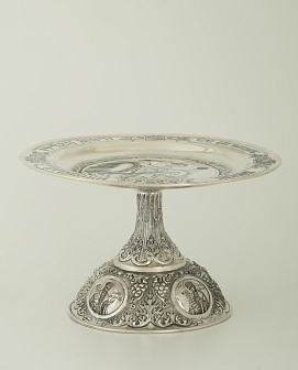 Дискос с поддискосником ручная гравировка, чеканка / ф240мм-потир 1, 0лколос / серебро (УИН)