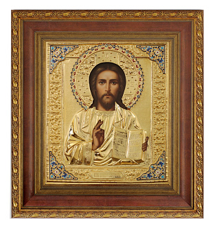 Икона живописная в киоте 24х30 масло, риза №24, матовое глянцевое золочение, эмаль, киот №22 Спаситель Икона живописная в киоте 24х30 масло, риза №24, матовое глянцевое золочение, эмаль, киот №22 Спаситель
