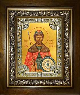 Икона Александр Невский в деревянном киоте
