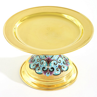 Дискос с поддискосником / ф240мм-потир 0, 5л "№13" / филигрань, эмаль, ручная гравировка / золочение