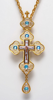 Крест наперсный филигрань №0042 одинарный рант финифть / золочение, серебрение