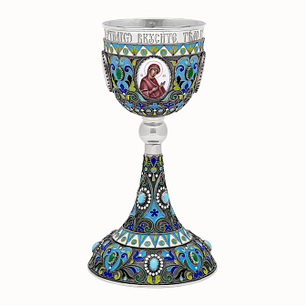Потир 0.5л 4-финифти, филигрань, эмаль колос №1 / серебрение с чернением / серебряный стакан (УИН)
