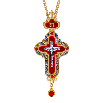 Крест наперсный №155 гильяш, эмаль / золочение, серебрение