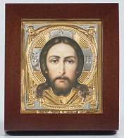 Икона в киоте 6х7 фигурный №2 риза объемная, частично золочёная Спас Нерукотворный Икона в киоте 6х7 фигурный №2 риза объемная, частично золочёная Спас Нерукотворный