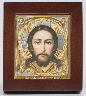 Икона в киоте 6х7 фигурный №2 риза объемная, частично золочёная Спас Нерукотворный