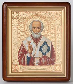 Икона в киоте 18х24 фигурный, темпера №6 Николай Чудотворец 1 (красный фон) Икона в киоте 18х24 фигурный, темпера №6 Николай Чудотворец 1 (красный фон)