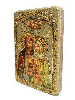 Настольная икона ''Петр и Февронья'' на мореном дубе