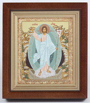 Икона в киоте 11х13 сложный, темпера, рамка золочёная Воскресение Христово 1