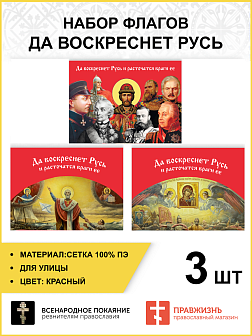 Набор флагов Да воскреснет Русь сетка 3 шт.