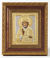 Икона живописная в киоте 18х24 масло, риза №51, матовое золочение, киот №22 Николай Чудотворец