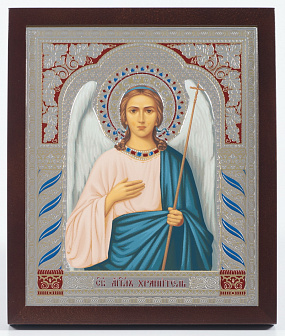 Икона в киоте 18х24 фигурный №2 темпера, без подрамника Ангел-Хранитель 1 (белый фон)