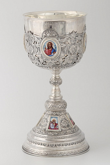 Потир 3.0л 8-финифтей, чеканка / поддон 2, 0л потира / серебро (УИН)
