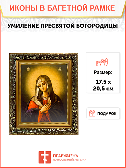 Икона Умиление Божия Матерь на холсте в киоте 141