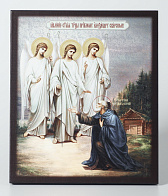 Икона на на доске 22х26 объёмная печать, лак Явление Троицы Александру Свирскому