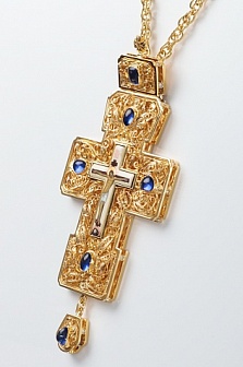 Крест наперсный филигрань №0026/Фианиты двойной рант живопись /золочение/