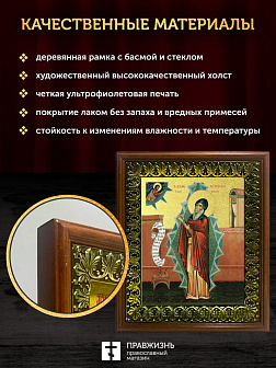 Икона Симеон Новый Богослов преподобный с золочением, деревянная рамка с басмой и стеклом 18х21х2,5 