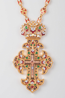 Крест наперсный № 190/Фианиты эмаль /золочение/ Крест наперсный № 190/Фианиты эмаль /золочение/