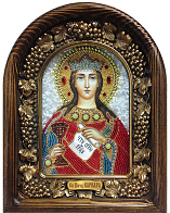 Икона Святая великомученница Варвара из бисера в деревянном киоте