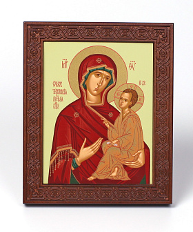 Икона на дереве 18х22 прокат, ковчег с резным обрамлением, упаковка Тихвинская БМ
