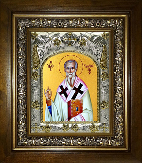 Икона Епифаний епископ Кипрский, в деревяном киоте