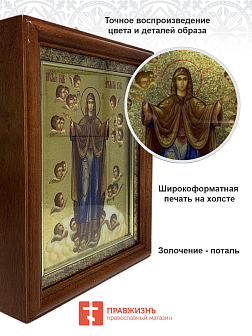 Икона Божией Матери Нерушимая стена с золочением в киоте 18х21х4 см