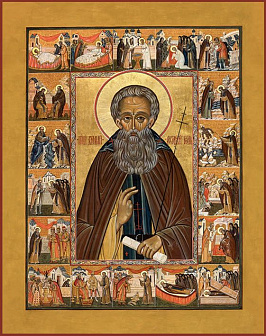 Икона АВРААМИЙ Ростовский, Преподобный (РУЧНАЯ РАБОТА) с клеймами