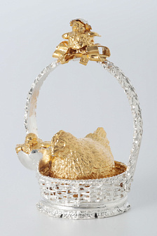 Пасхальная скульптура "курица с птенцами" / золочение, серебрение