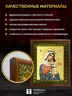 Икона Божией Матери Отчаяных Единая Надежда с золочением, деревянная рамка с басмой и стеклом 18х21х