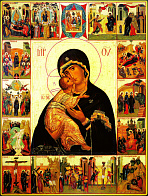 Икона Владимирская Божья Матерь с клеймами Икона Владимирская Божья Матерь с клеймами