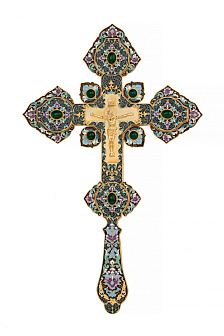 Крест напрестольный №4 литьевое распятие, филигрань, эмаль, хим.гравировка / золочение