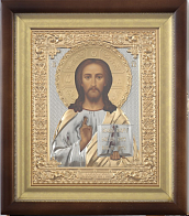 Икона живописная в киоте 18х24 темпера, риза №245 част / золочёная, багетный подрамник Вседержитель