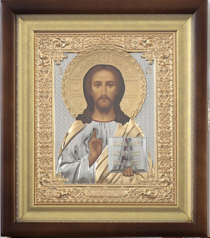 Икона живописная в киоте 18х24 темпера, риза №245 част / золочёная, багетный подрамник Вседержитель