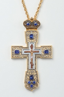 Крест наперсный филигрань №0028 двойной рант живопись /золочение,серебрение/