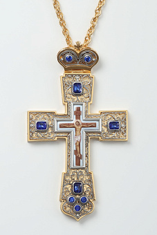 Крест наперсный филигрань №0028 двойной рант живопись /золочение,серебрение/