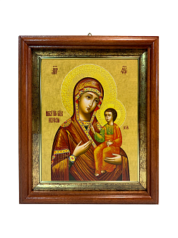 Икона Иверская Божия Матерь на холсте в киоте 075