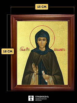 Икона Аполлинария преподобная с золочением, деревянная рамка со стеклом 15х18х2 см 031