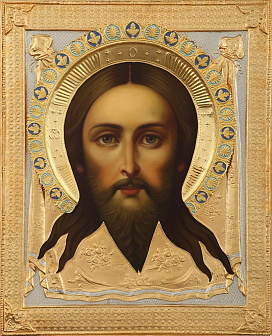 Икона живописная «Спас Нерукотворный» 60х80, масло, риза №61, эмаль, золочение