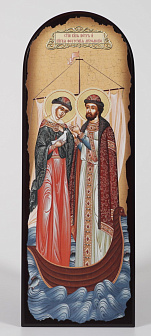 Икона на МДФ 18х50 арочная, объёмная печать, лак Петр и Феврония