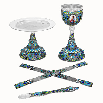 Потир 0.5л 4-финифти, филигрань, эмаль колос №1 / серебрение с чернением / серебряный стакан (УИН)