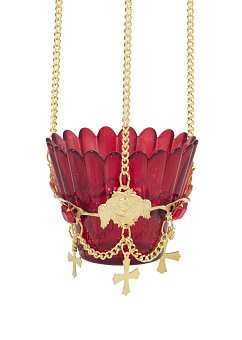 Лампада подвесная с крестами и украшением (стакан крашеный внутри)