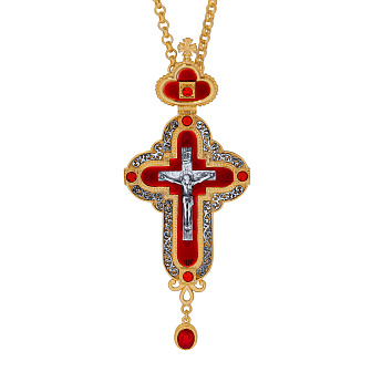 Крест наперсный №155 гильяш, эмаль / золочение, серебрение