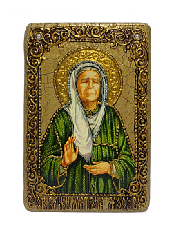 Настольная икона ''Блаженная старица Матрона Московская'' на мореном дубе