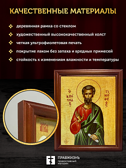Икона Тимофей апостол, деревянная рамка со стеклом 15х18х2 см 138