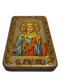 Настольная икона ''Святая мученица Ника Коринфская'' на мореном дубе