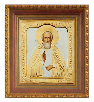 Икона живописная в киоте 24х30 масло, риза №191, матовое золочение, киот №22 Сергий Радонежский