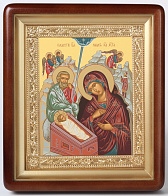 Икона в киоте 18х24 фигурный, темпера, рамка золочёная Рождество Христово 3