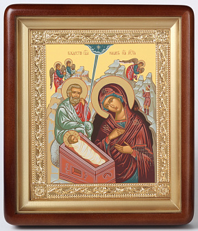 Икона в киоте 18х24 фигурный, темпера, рамка золочёная Рождество Христово 3