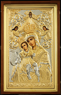 Икона живописная в киоте 65х110 масло, риза №200, киот №1 Достойно Есть Икона живописная в киоте 65х110 масло, риза №200, киот №1 Достойно Есть